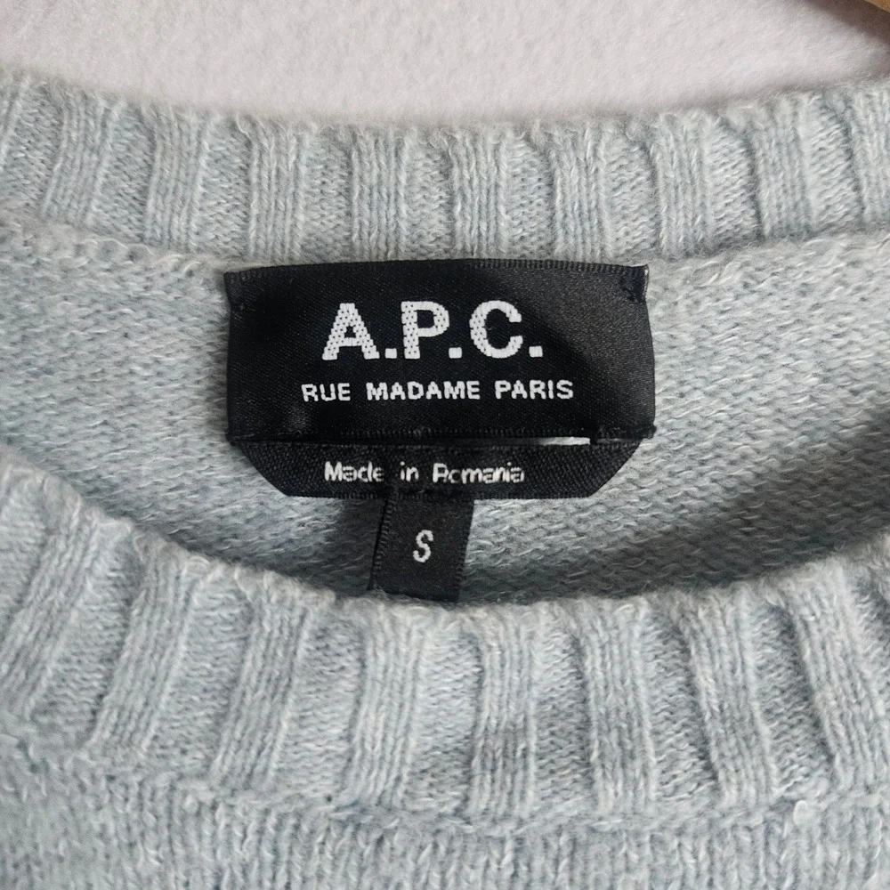 APC Rue Madame Paris Wool Cotton Crewneck Sweater Light Blue Puff Shoulder Small